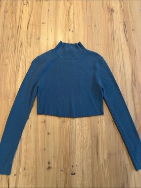 Wanko Vintage 90s Ribbed Mock Neck Crop Top Blue